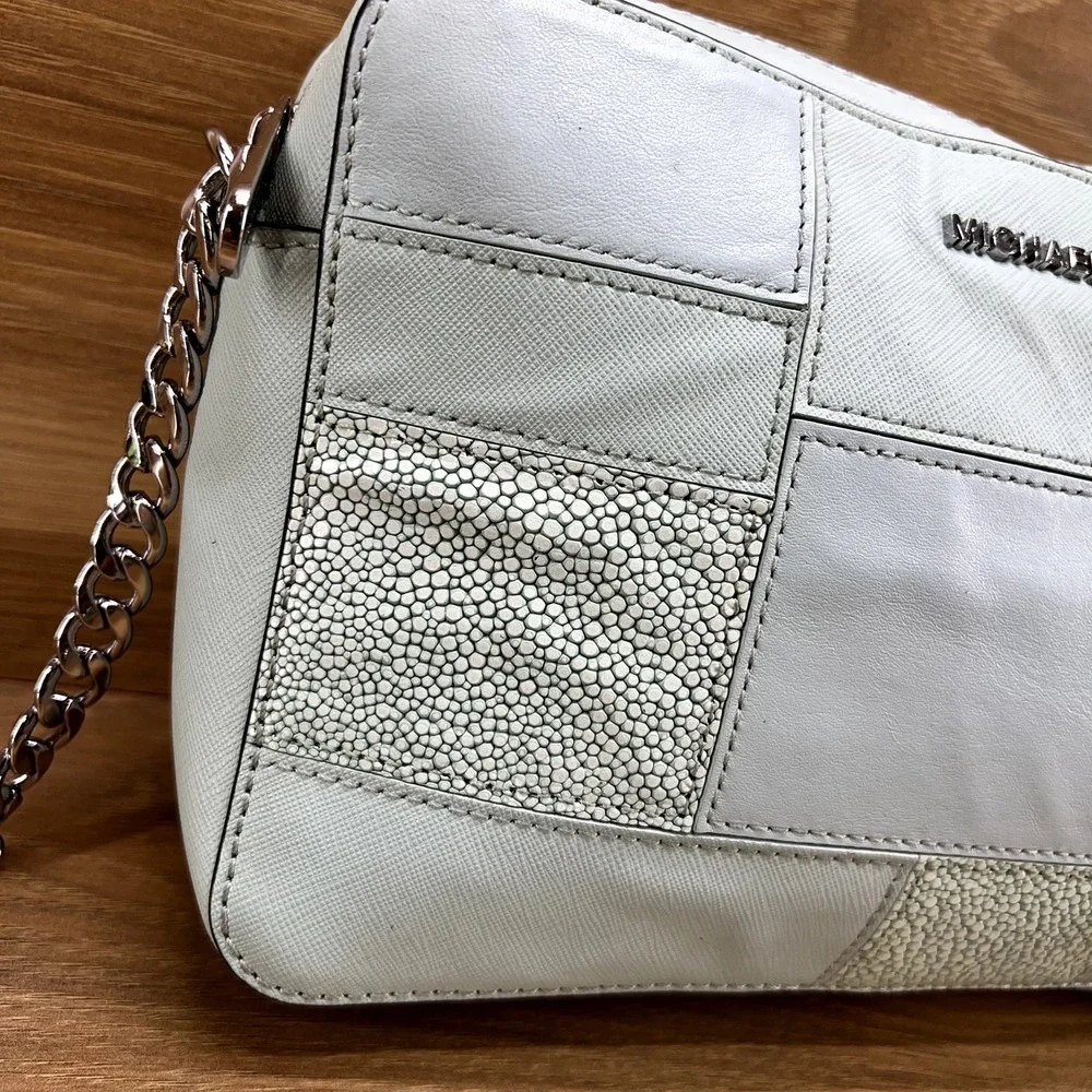 Michael‎ Kors Patchwork Crossbody Zip Chain Robin Egg Blue Saffiano